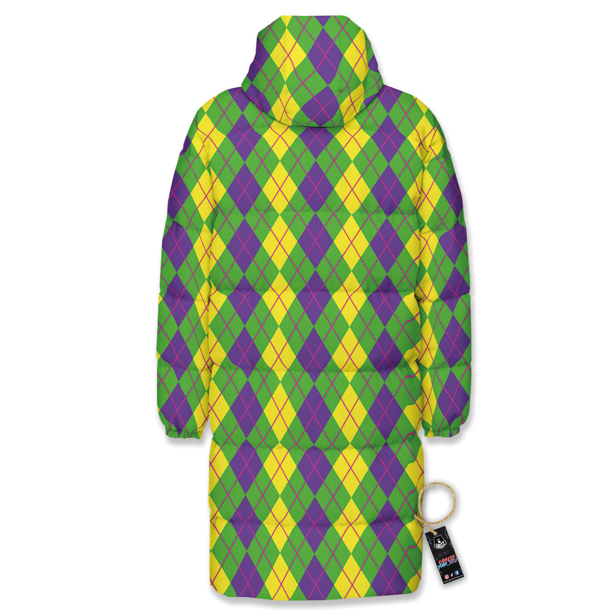 Argyle Mardi Gras Print Pattern Long Down Jacket-grizzshop