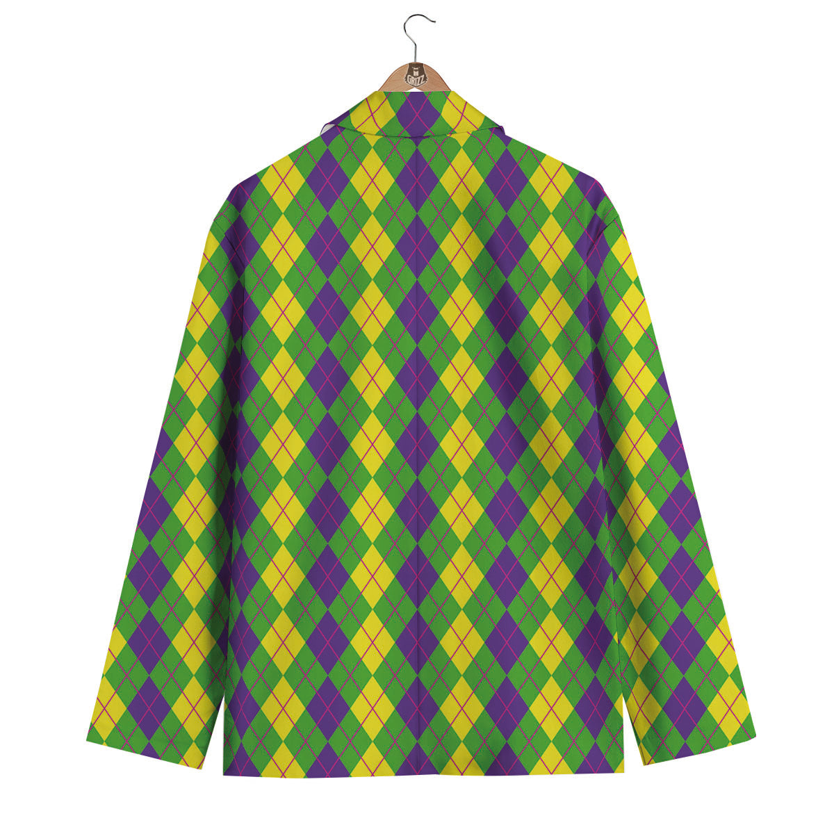 Argyle Mardi Gras Print Pattern Men's Blazer-grizzshop