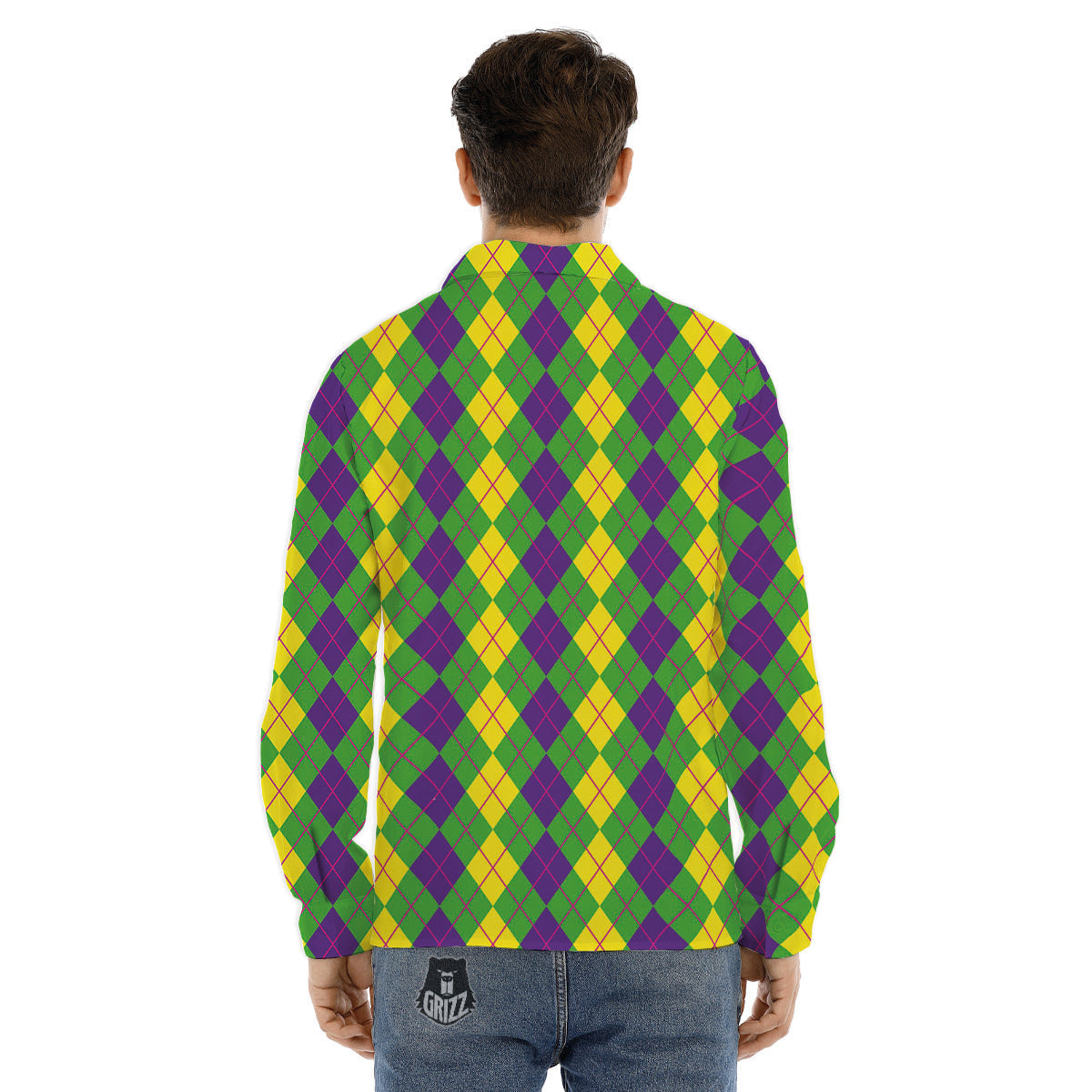 Argyle Mardi Gras Print Pattern Men's Dress Shirts-grizzshop