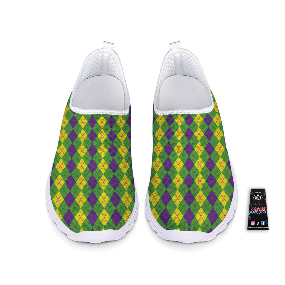 Argyle Mardi Gras Print Pattern Nurse Shoes-grizzshop