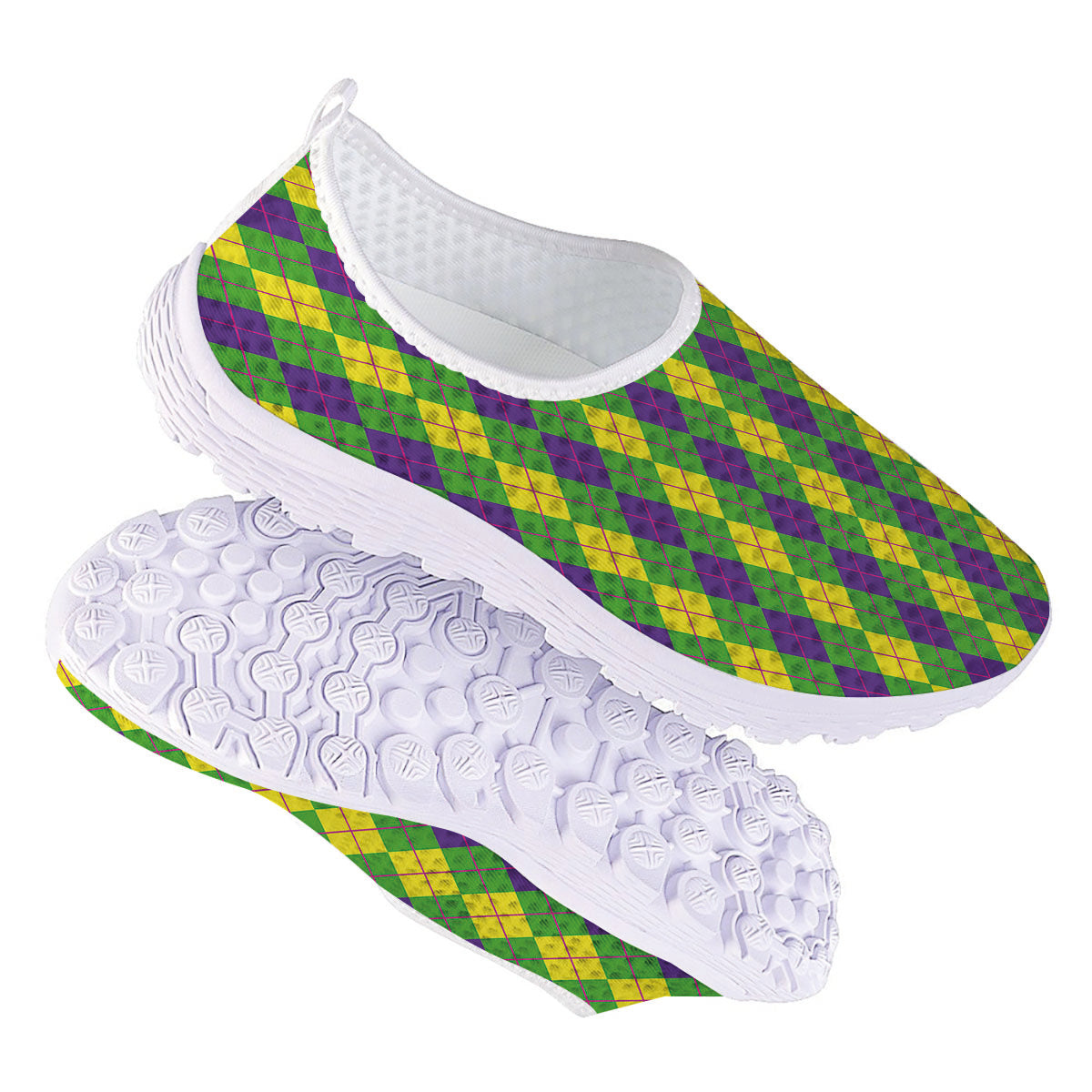 Argyle Mardi Gras Print Pattern Nurse Shoes-grizzshop