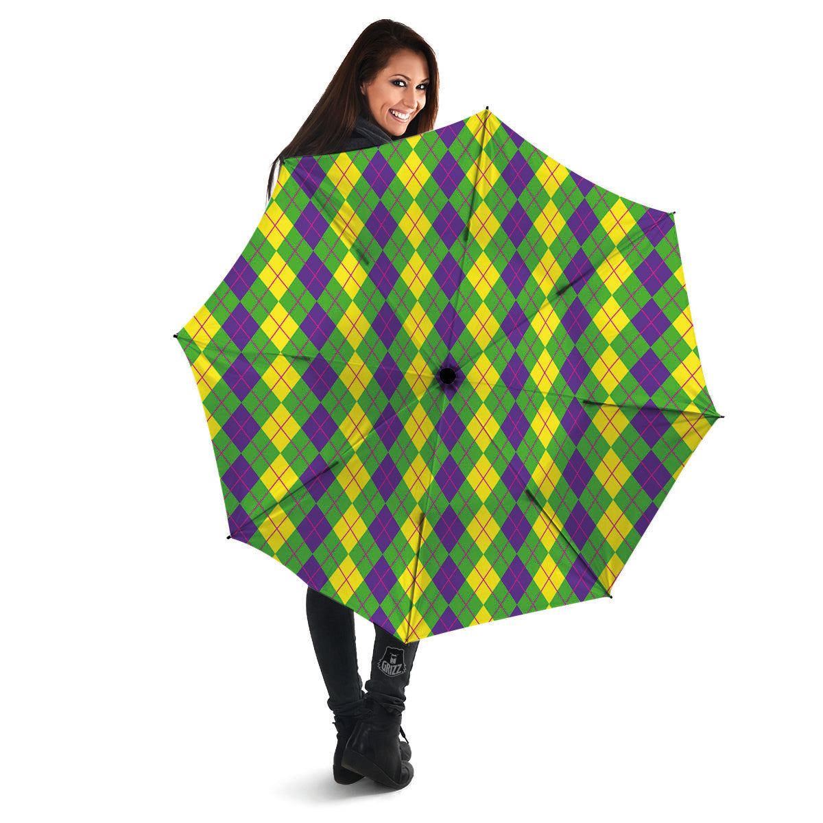 Argyle Mardi Gras Print Pattern Umbrella-grizzshop