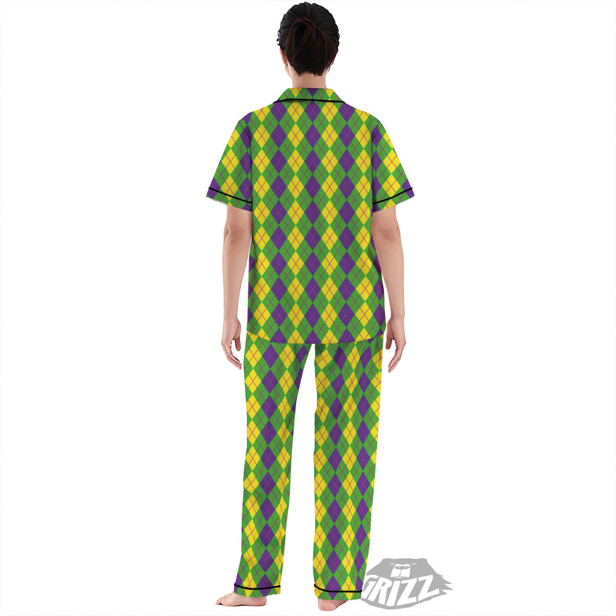 Argyle Mardi Gras Print Pattern Women's Pajamas Set-grizzshop