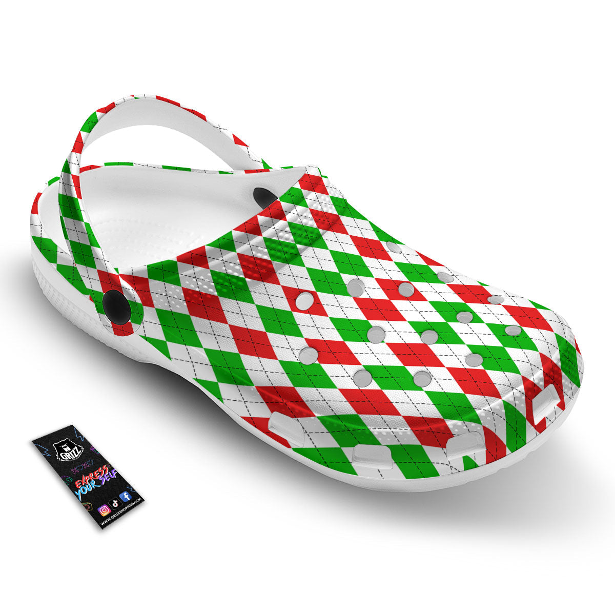 Argyle Merry Christmas Print Pattern Clog-grizzshop