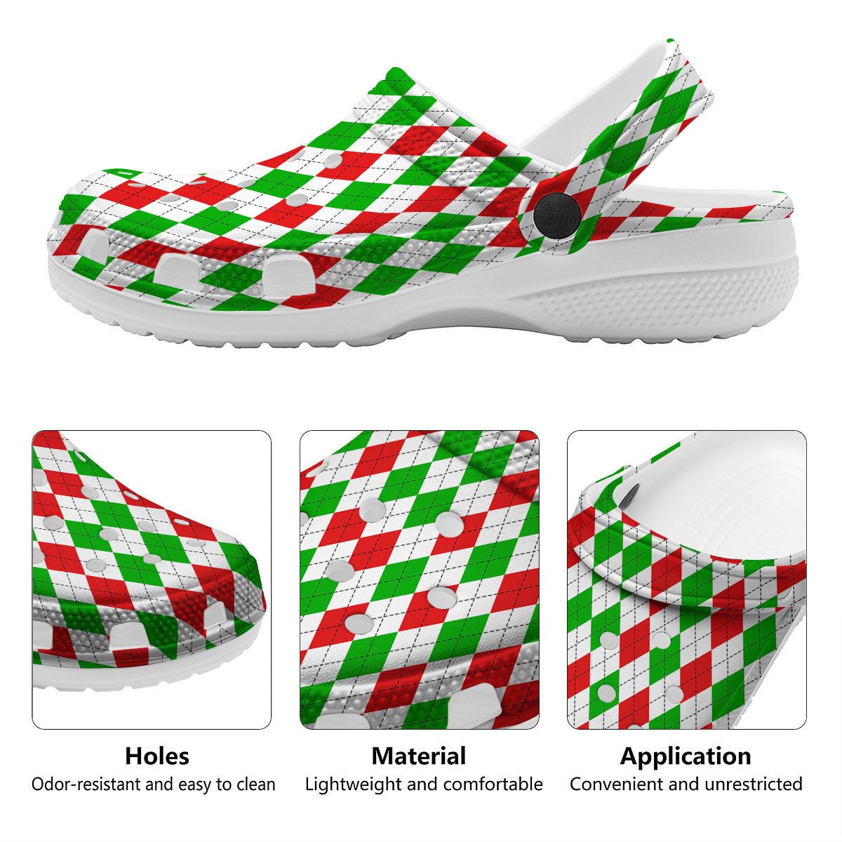 Argyle Merry Christmas Print Pattern Clog-grizzshop