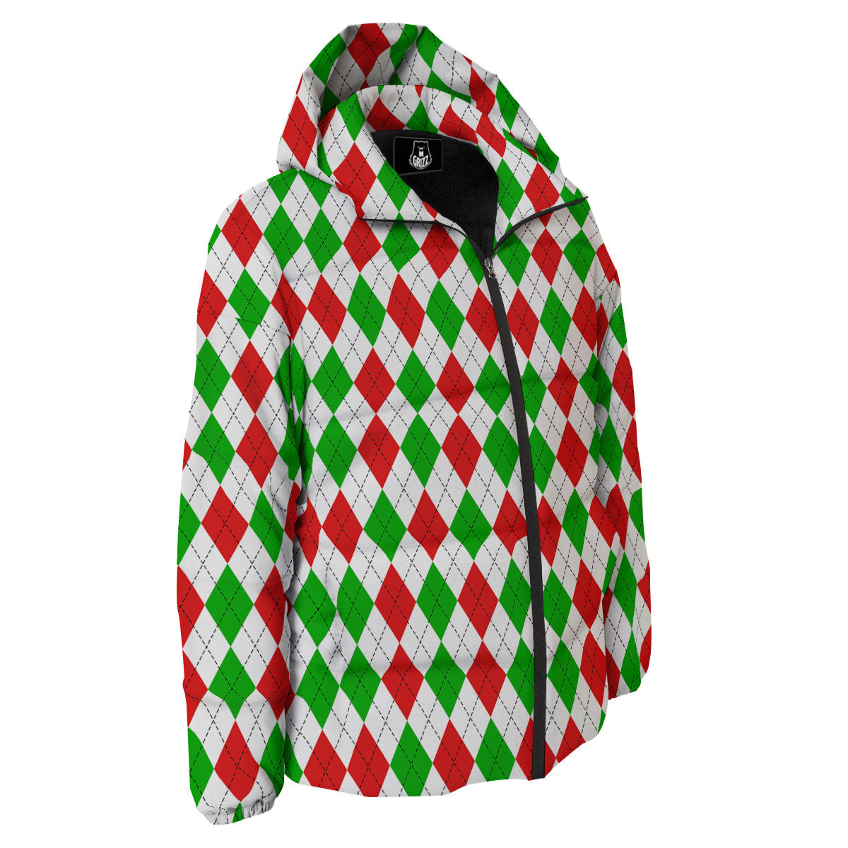 Argyle Merry Christmas Print Pattern Down Jacket-grizzshop