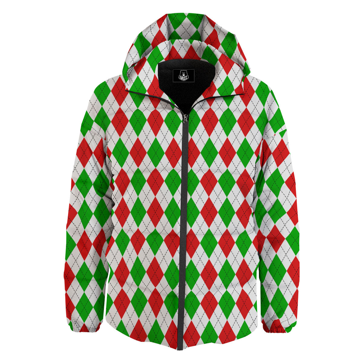 Argyle Merry Christmas Print Pattern Down Jacket-grizzshop
