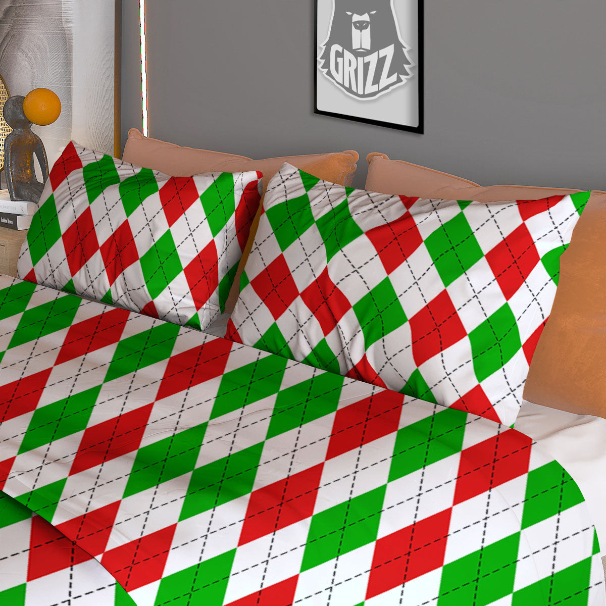Argyle Merry Christmas Print Pattern Duvet Cover Bedding Set