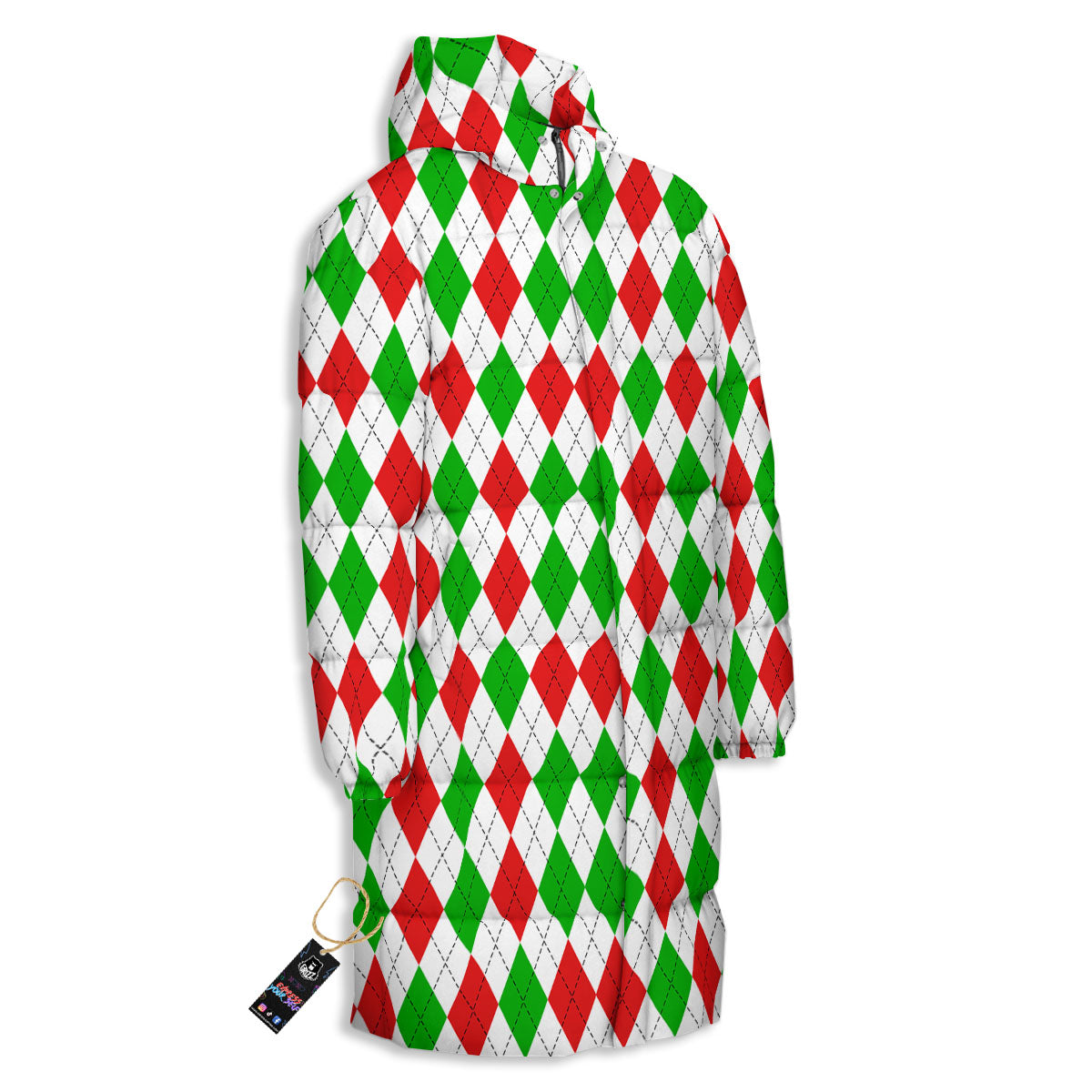 Argyle Merry Christmas Print Pattern Long Down Jacket-grizzshop