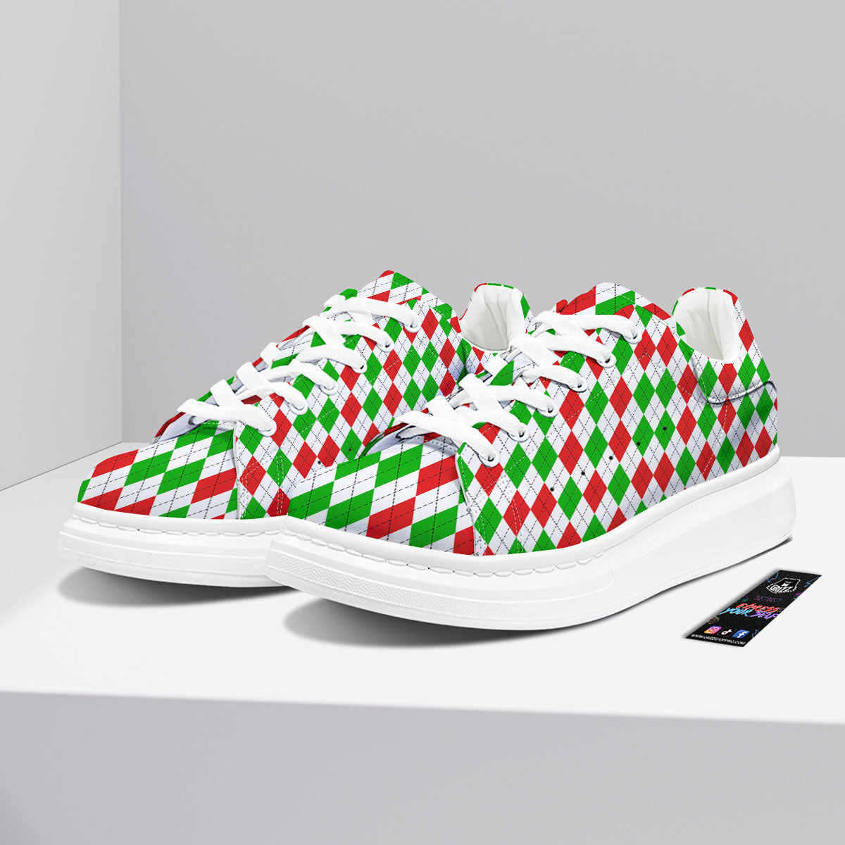 Argyle Merry Christmas Print Pattern Platform Shoes-grizzshop