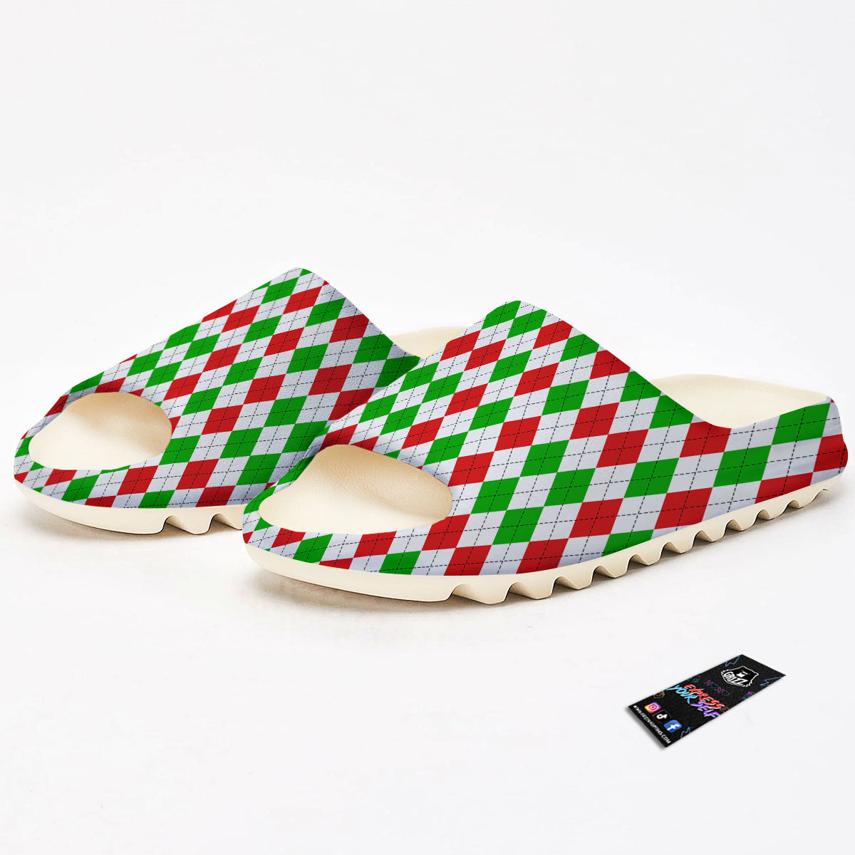 Argyle Merry Christmas Print Pattern Sandals-grizzshop
