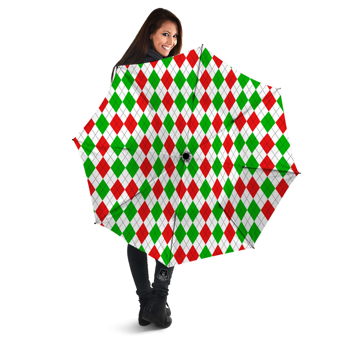 Argyle Merry Christmas Print Pattern Umbrella-grizzshop