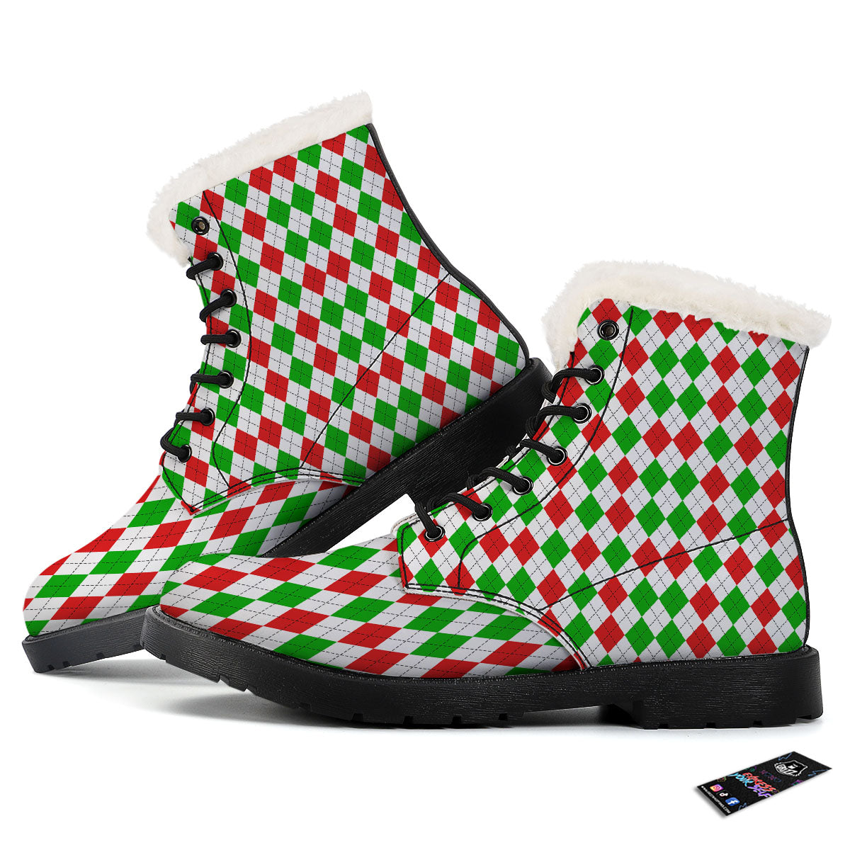 Argyle Merry Christmas Print Pattern Winter Boots-grizzshop
