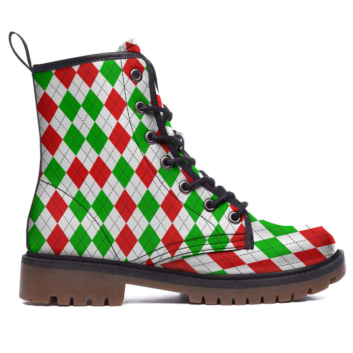 Argyle Merry Christmas Print Pattern Work Boots-grizzshop