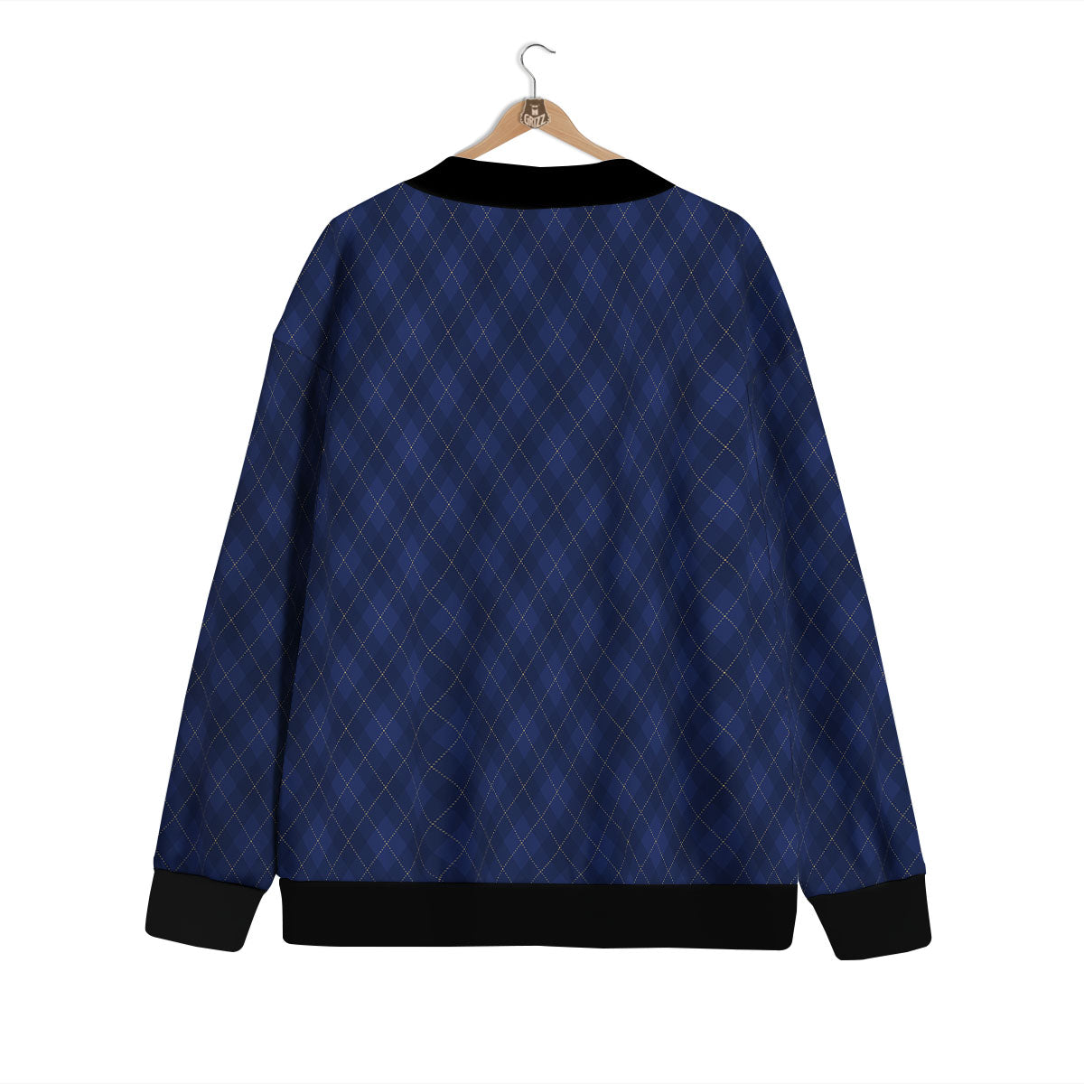 Argyle Navy Blue Print Pattern Cardigan-grizzshop