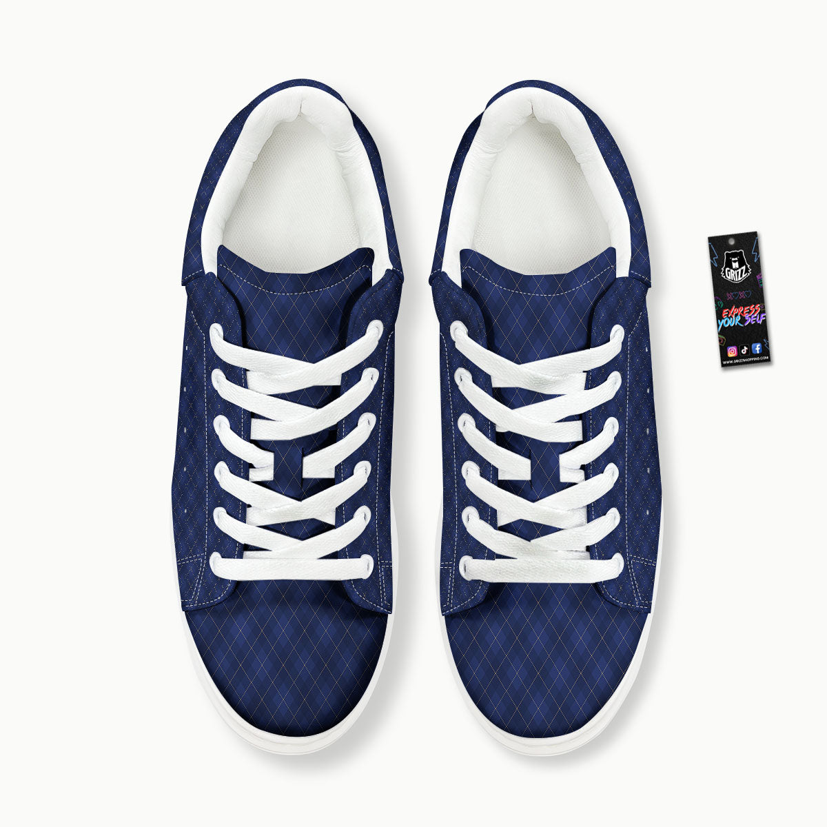 Argyle Navy Blue Print Pattern Platform Shoes-grizzshop