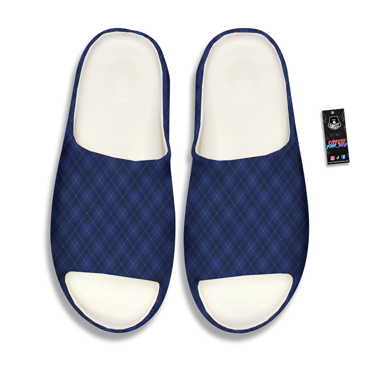 Argyle Navy Blue Print Pattern Sandals-grizzshop