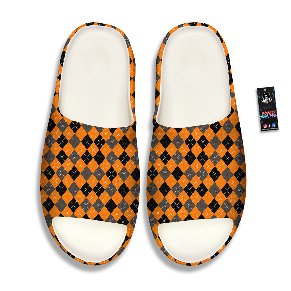 Argyle Orange And Black Print Pattern Sandals-grizzshop