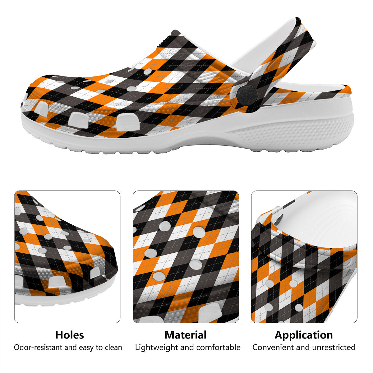 Argyle Orange Black And White Print Pattern Clog-grizzshop