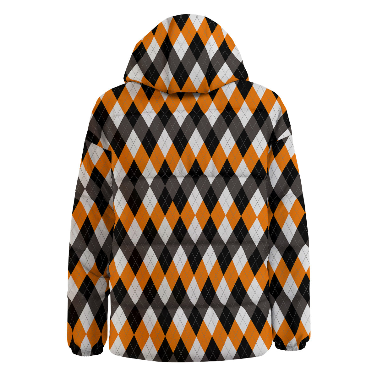 Argyle Orange Black And White Print Pattern Down Jacket-grizzshop