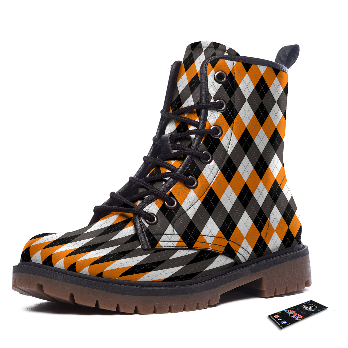 Argyle Orange Black And White Print Pattern Work Boots-grizzshop