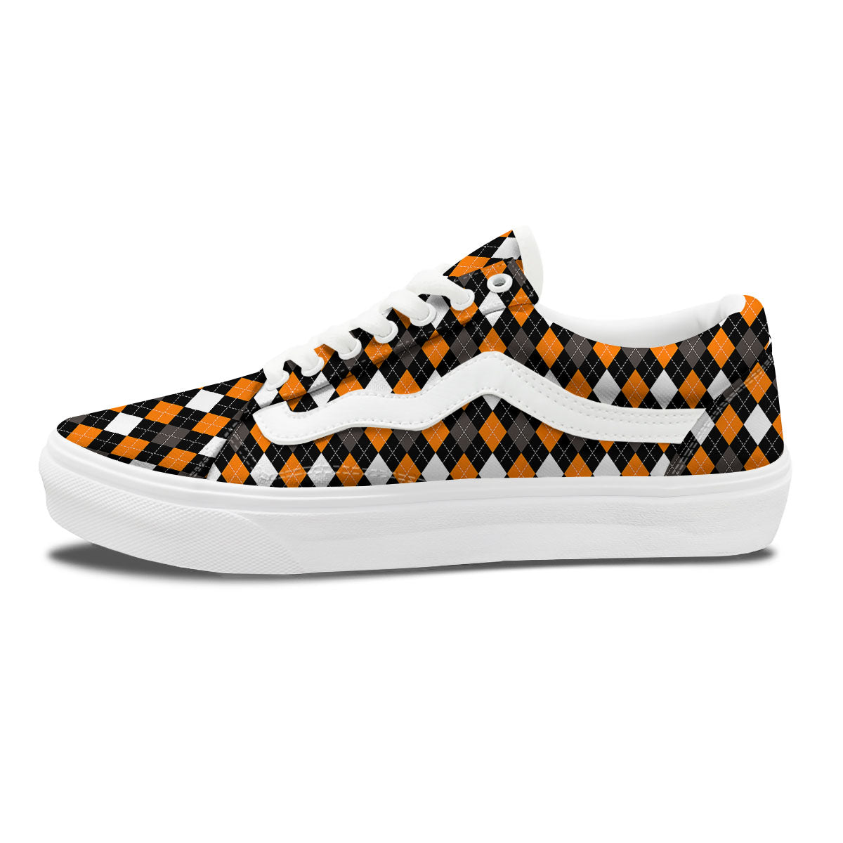 Argyle Orange Black Grey And White Print Skate Shoes-grizzshop
