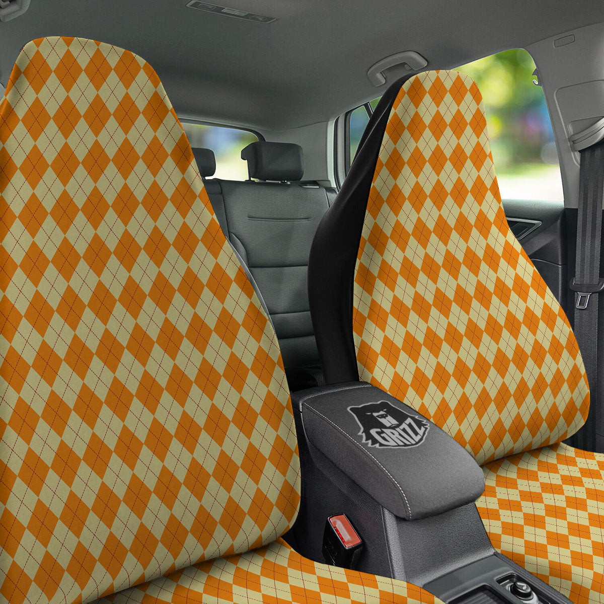 Argyle Orange Print Pattern Car Seat Covers-grizzshop
