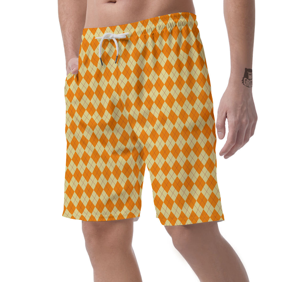 Argyle Orange Print Pattern Men's Shorts-grizzshop