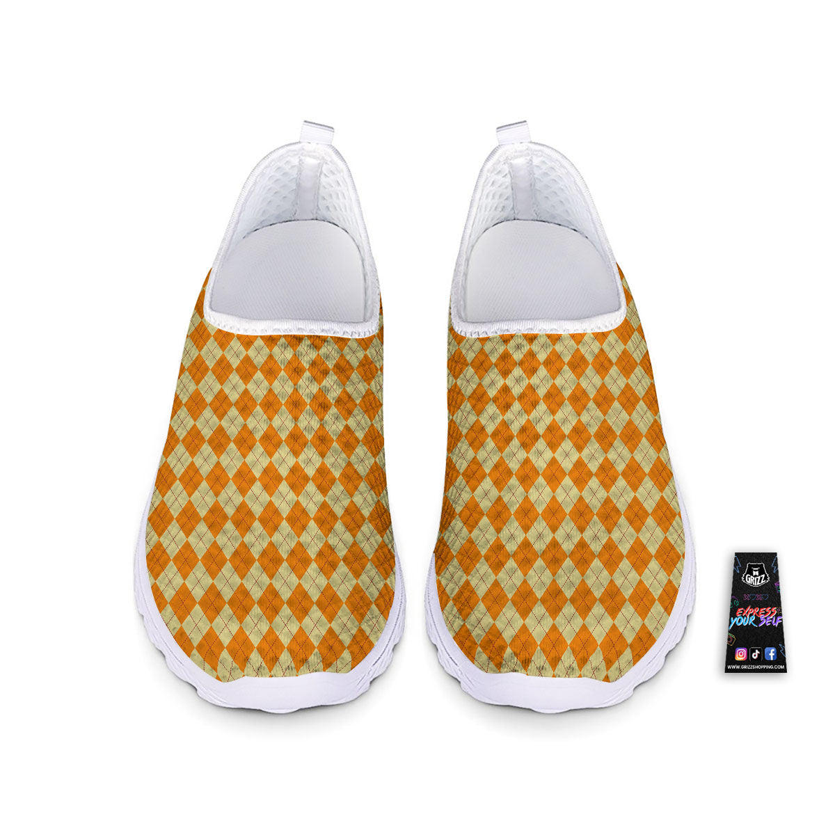 Argyle Orange Print Pattern Nurse Shoes-grizzshop