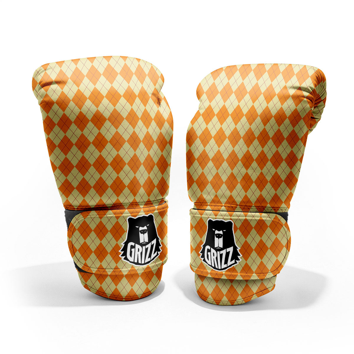 Argyle Orange Print Pattern Sparring Gloves-grizzshop