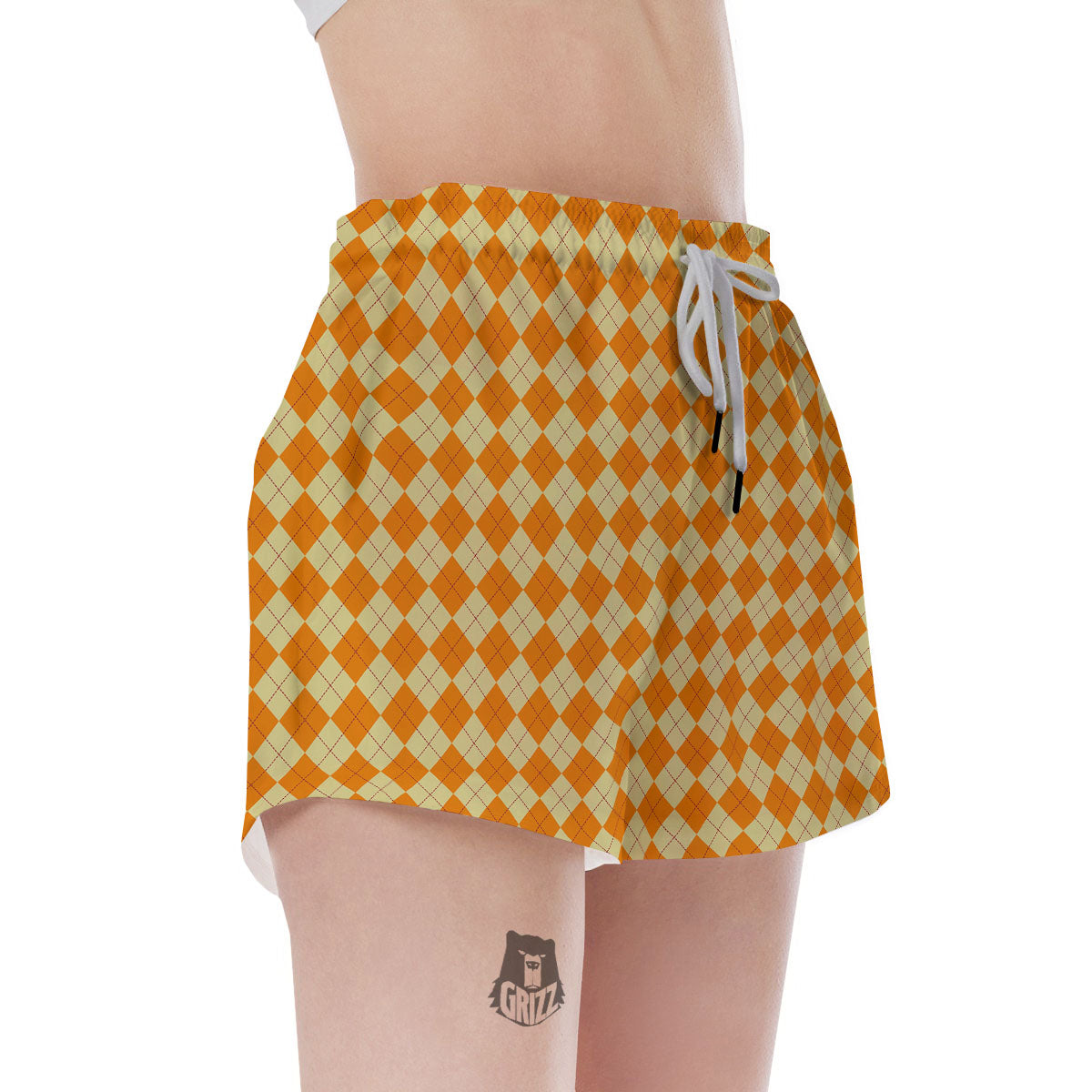 Argyle Orange Print Pattern Women's Shorts-grizzshop