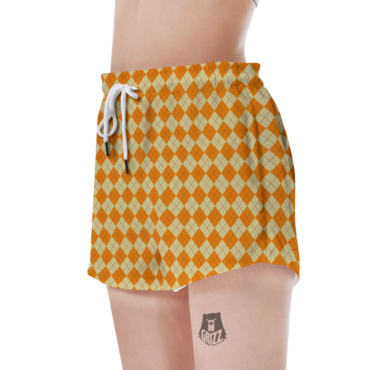 Argyle Orange Print Pattern Women's Shorts-grizzshop