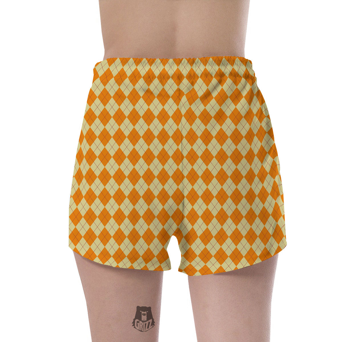 Argyle Orange Print Pattern Women's Shorts-grizzshop