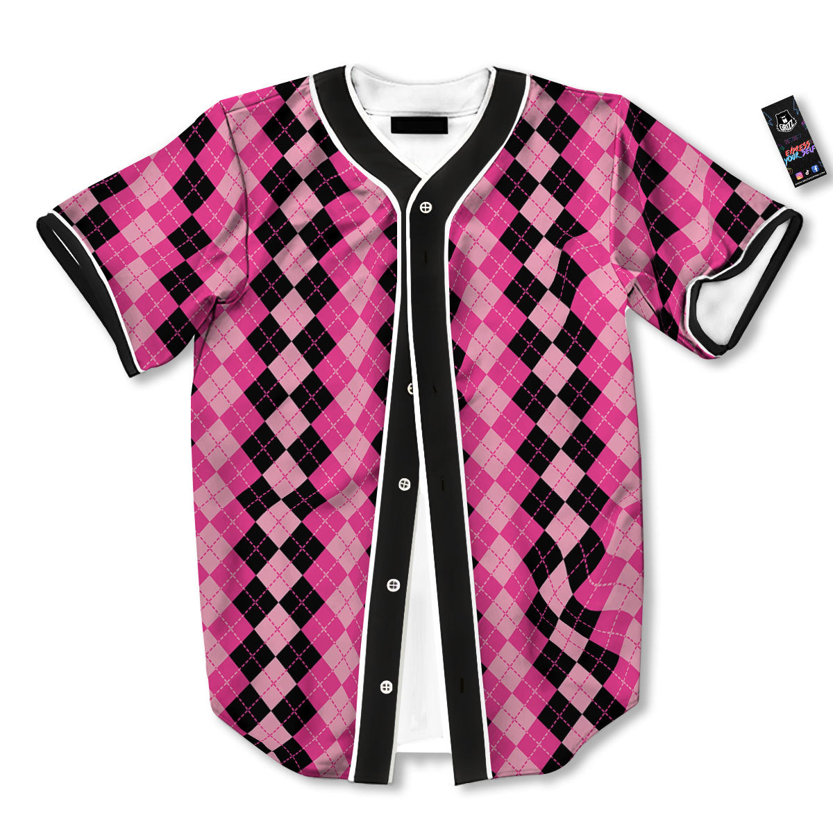 Argyle Pink And Black Print Pattern Baseball Jersey-grizzshop