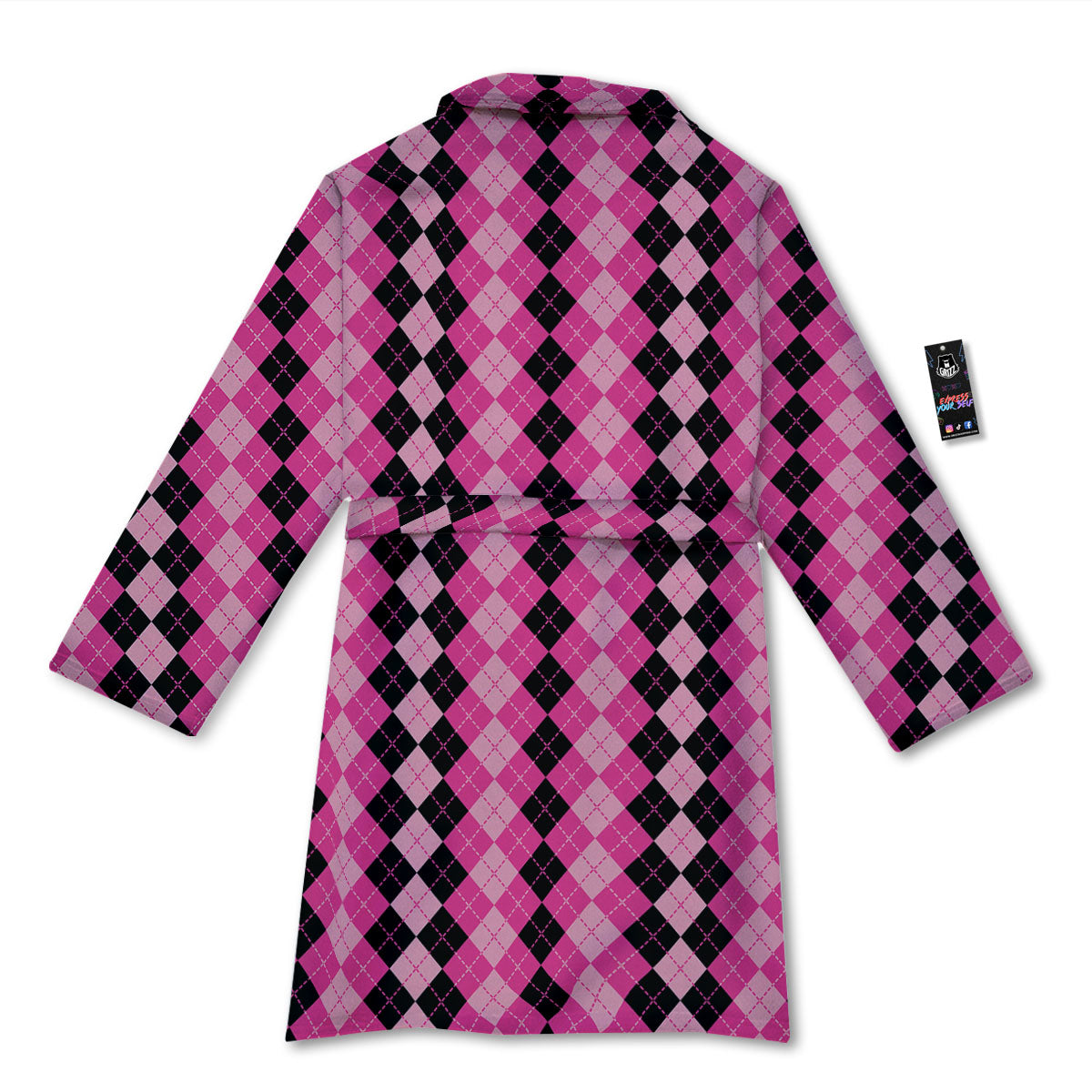 Argyle Pink And Black Print Pattern Bathrobe-grizzshop