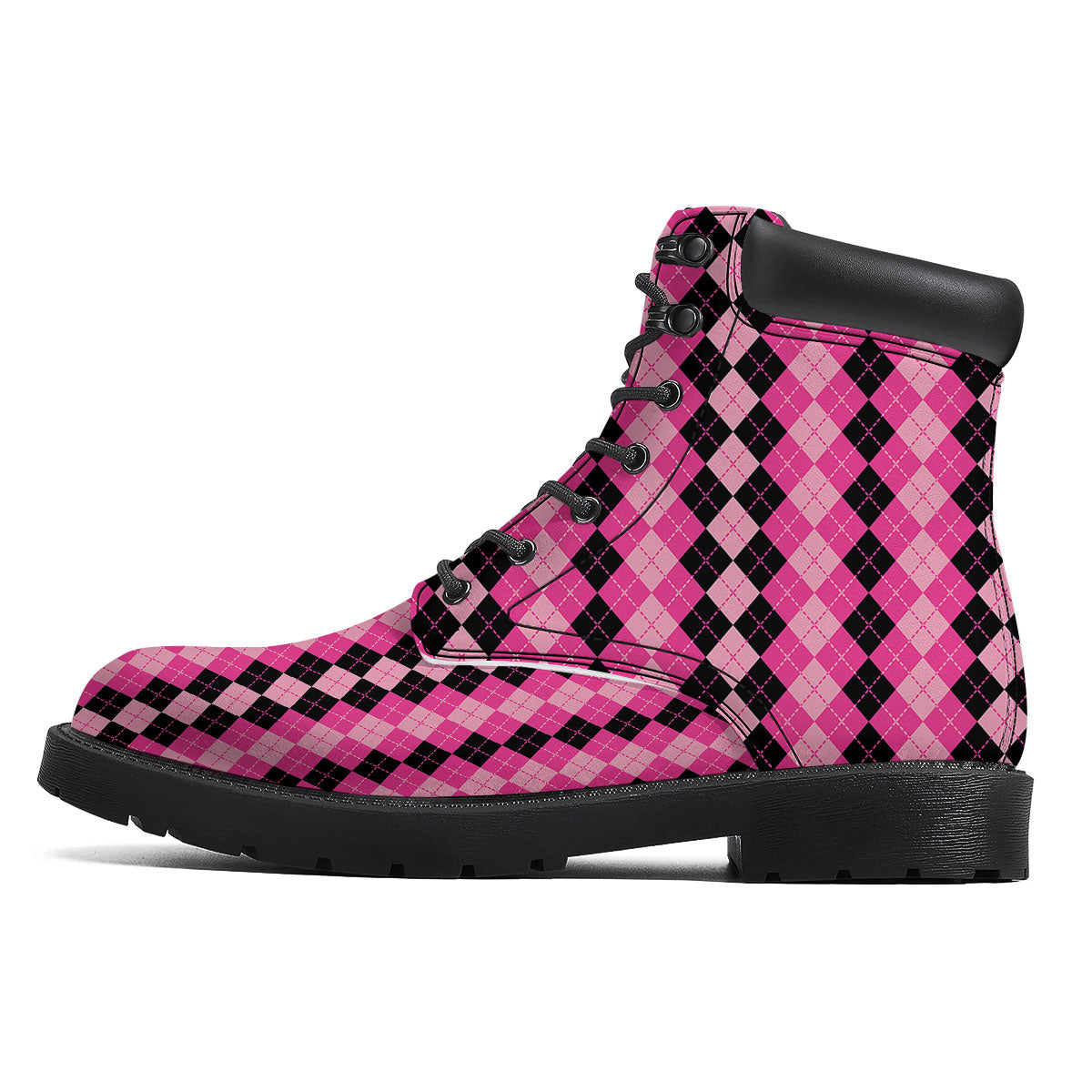 Argyle Pink And Black Print Pattern Boots-grizzshop