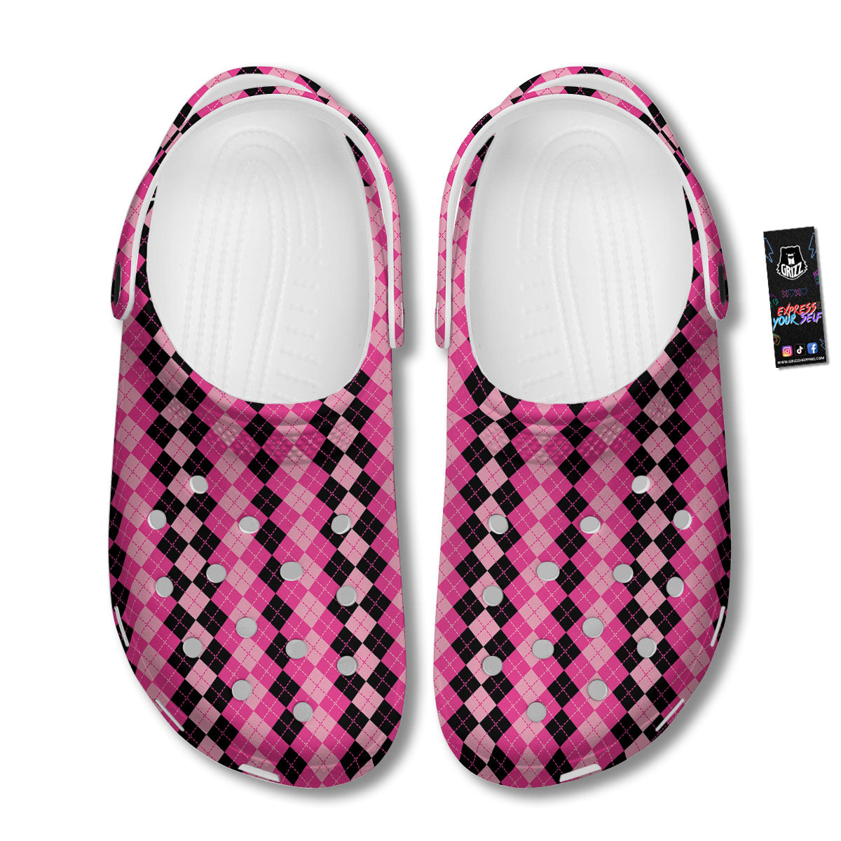 Argyle Pink And Black Print Pattern Clog-grizzshop