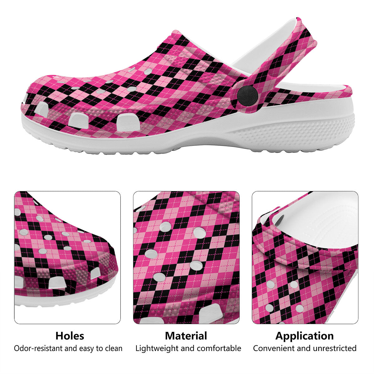 Argyle Pink And Black Print Pattern Clog-grizzshop