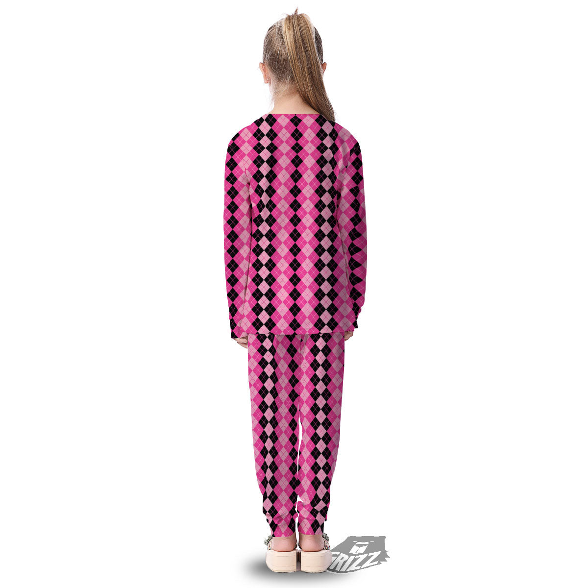 Argyle Pink And Black Print Pattern Kid's Pajamas-grizzshop