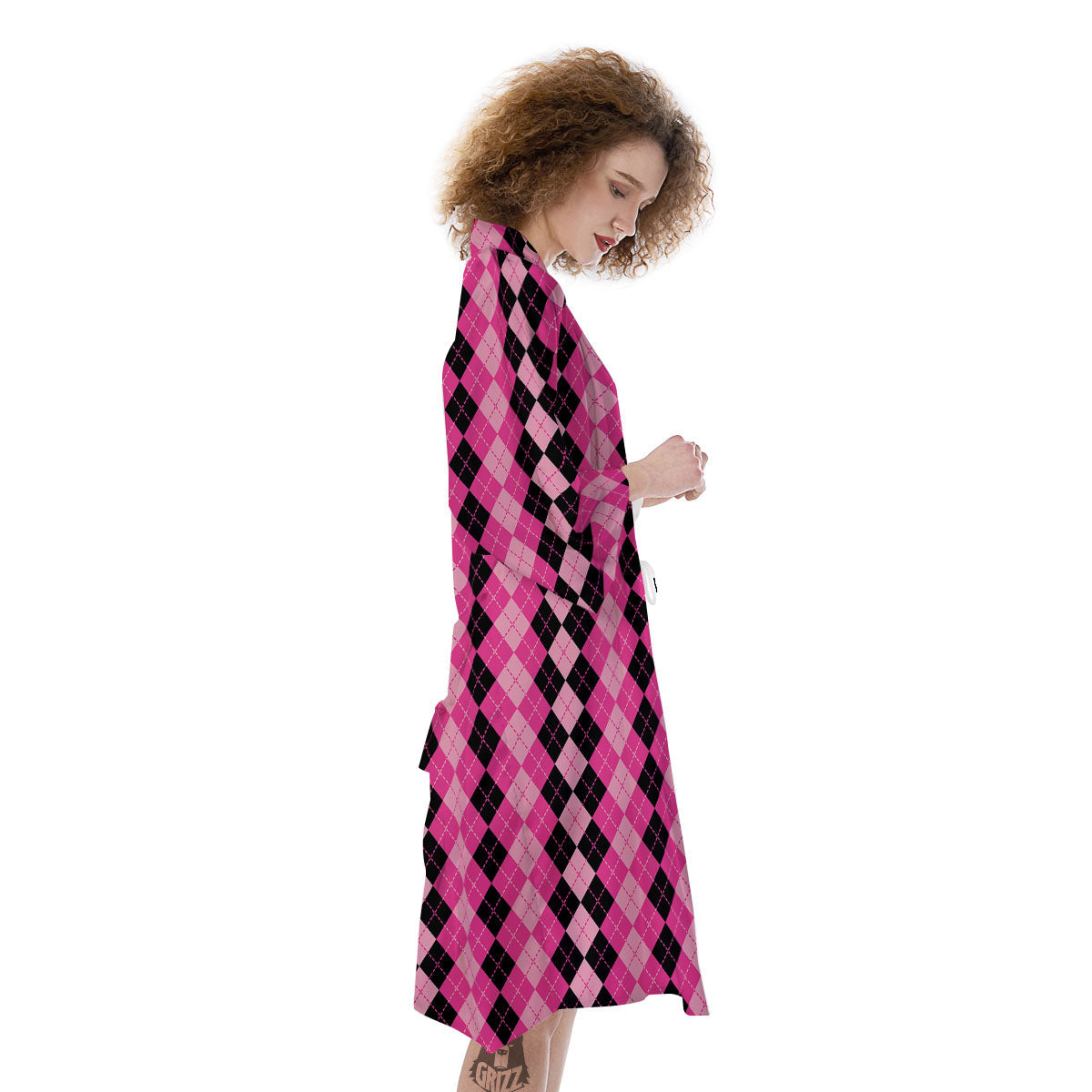 Argyle Pink And Black Print Pattern Kimono-grizzshop