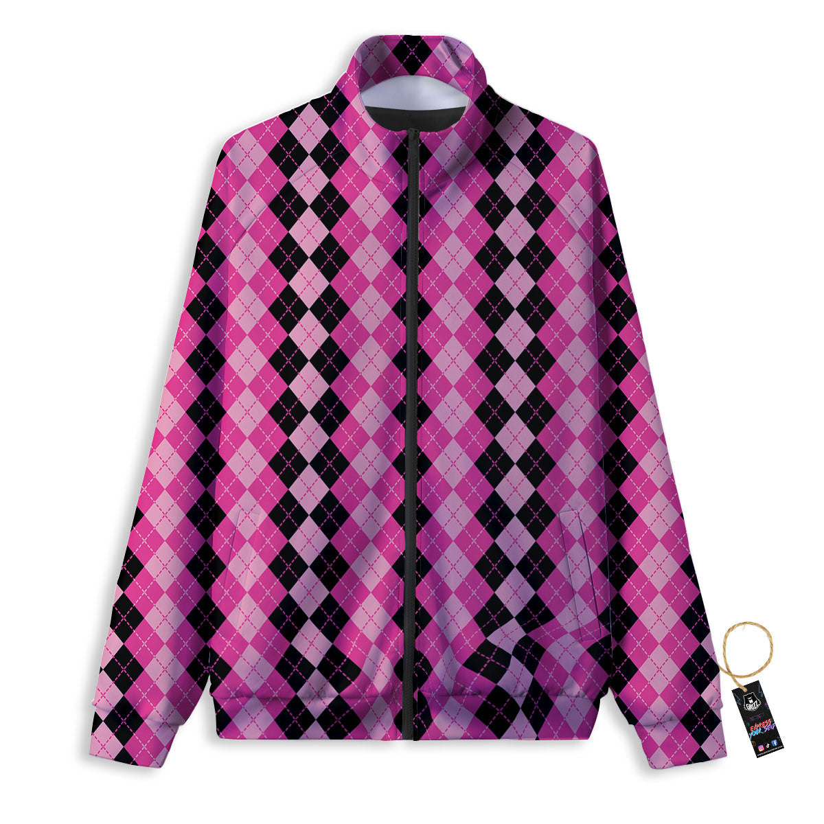 Argyle Pink And Black Print Pattern Track Jacket-grizzshop