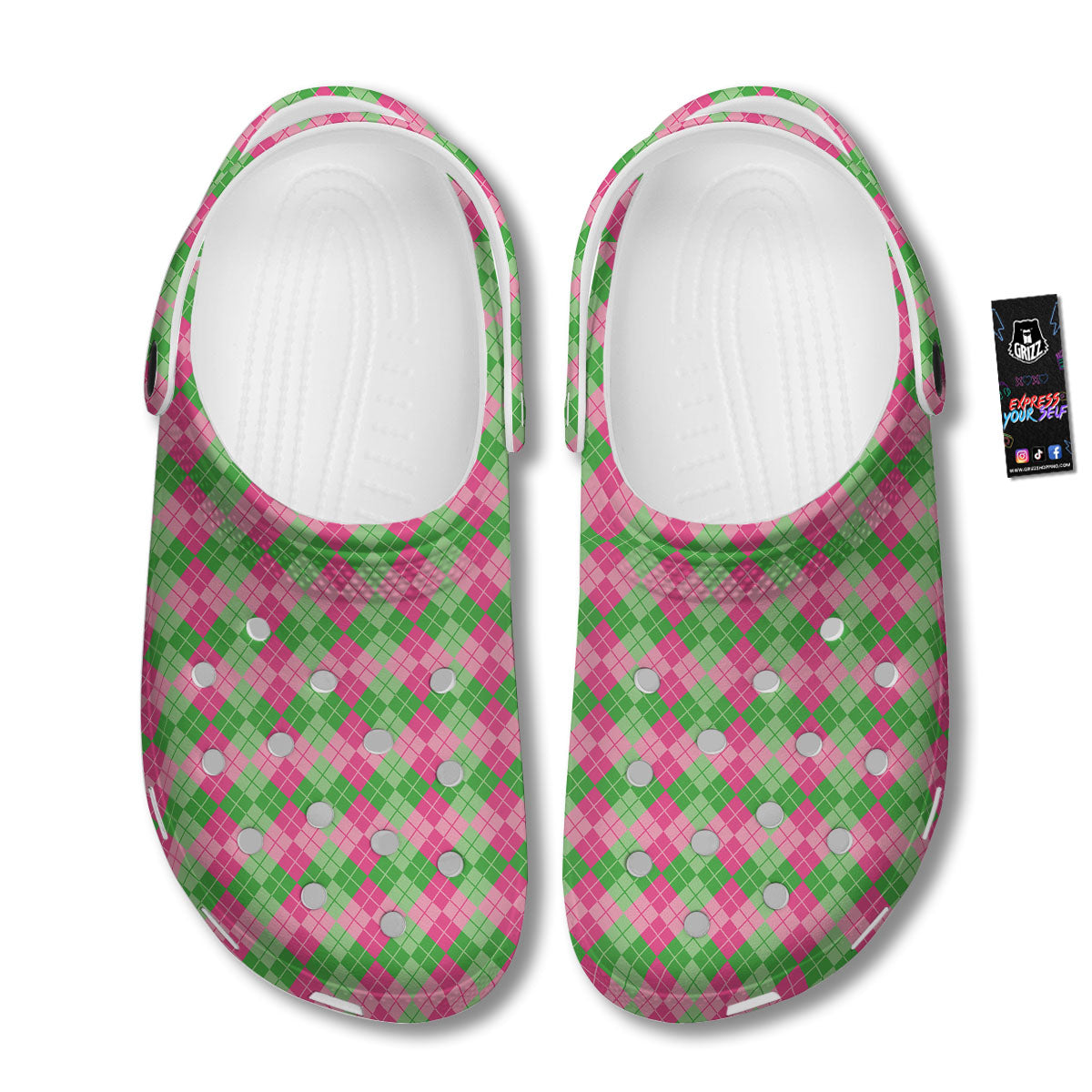 Argyle Pink And Green Print Pattern Clog-grizzshop