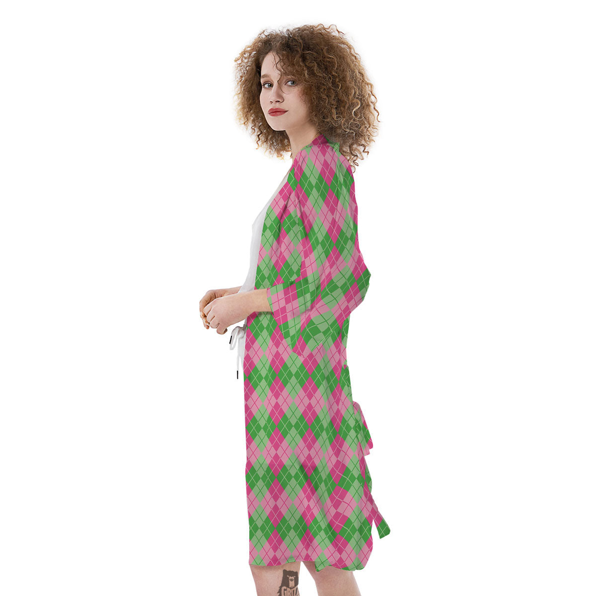 Argyle Pink And Green Print Pattern Kimono-grizzshop