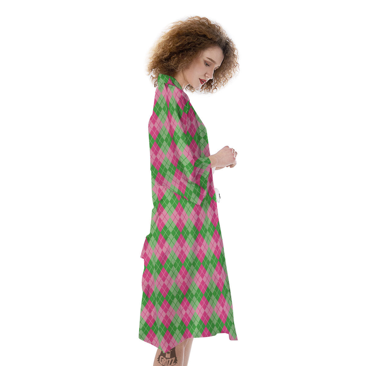 Argyle Pink And Green Print Pattern Kimono-grizzshop