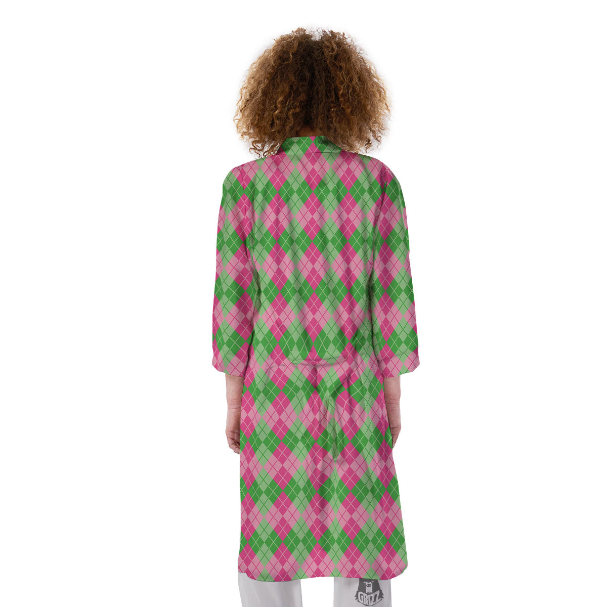 Argyle Pink And Green Print Pattern Kimono-grizzshop