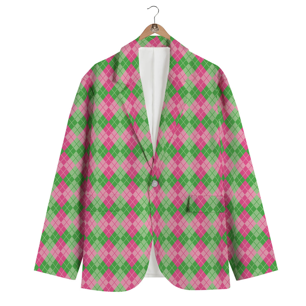 Argyle Pink And Green Print Pattern Men's Blazer-grizzshop