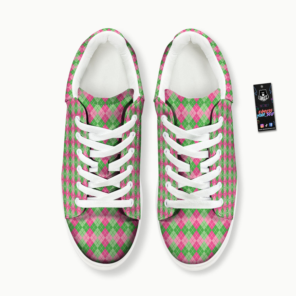 Argyle Pink And Green Print Pattern Platform Shoes-grizzshop