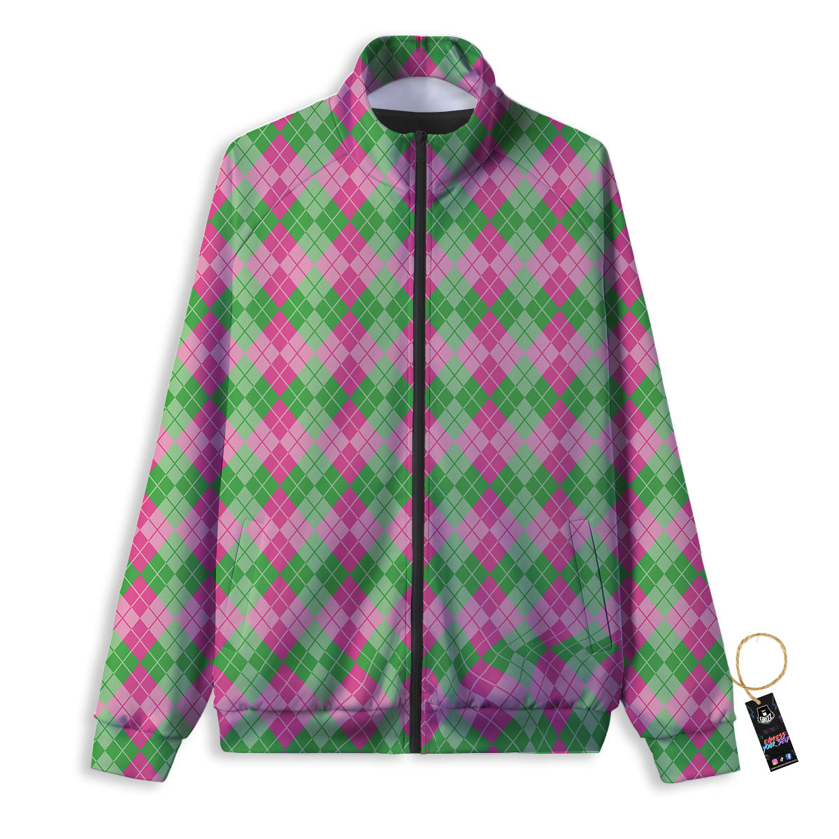 Argyle Pink And Green Print Pattern Track Jacket-grizzshop