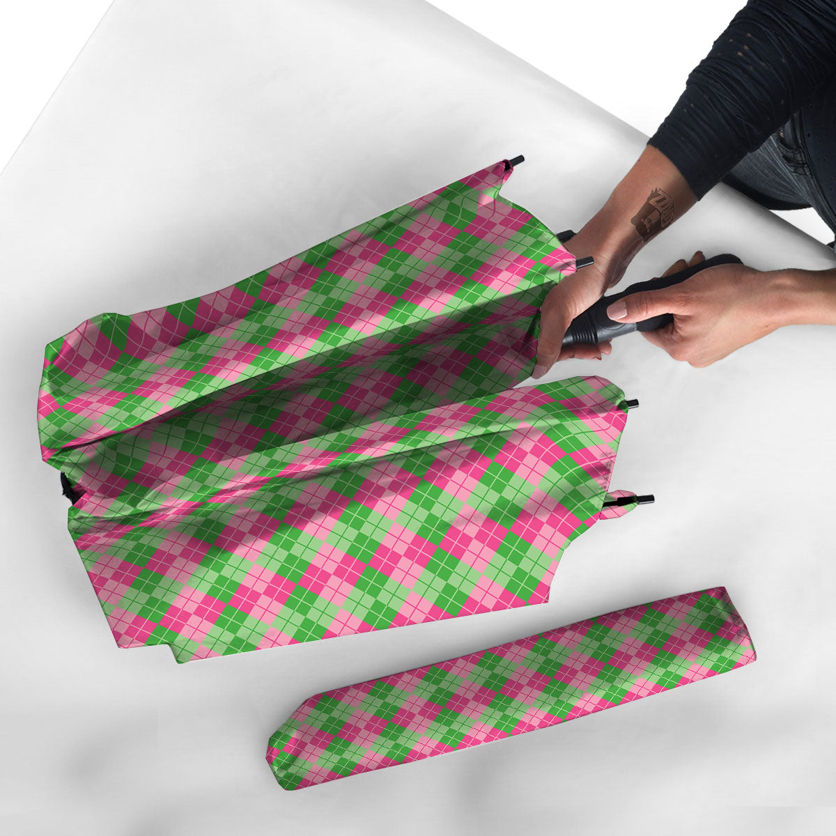 Argyle Pink And Green Print Pattern Umbrella-grizzshop