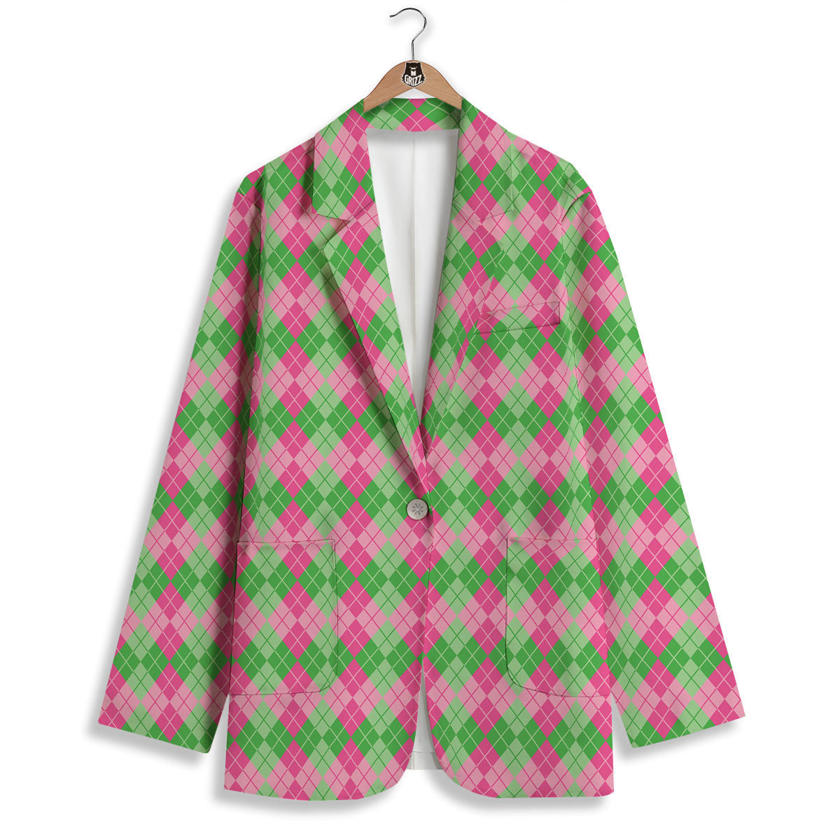 Argyle Pink And Green Print Pattern Women's Blazer-grizzshop